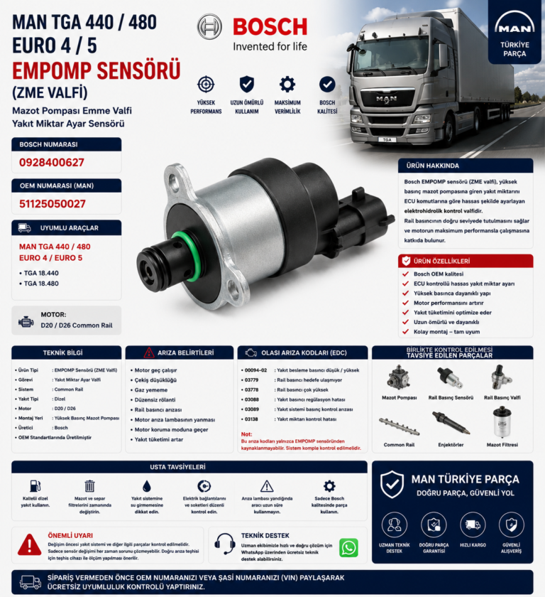MAN TGA 440 / 480 Euro 4 / 5 Mazot Pompası Emme (ZME) Valfi – Yakıt Miktar Ayar (EMPOMP) Sensörü | Bosch OEM: 0928400627 | MAN OEM: 51125050027 | Bosch