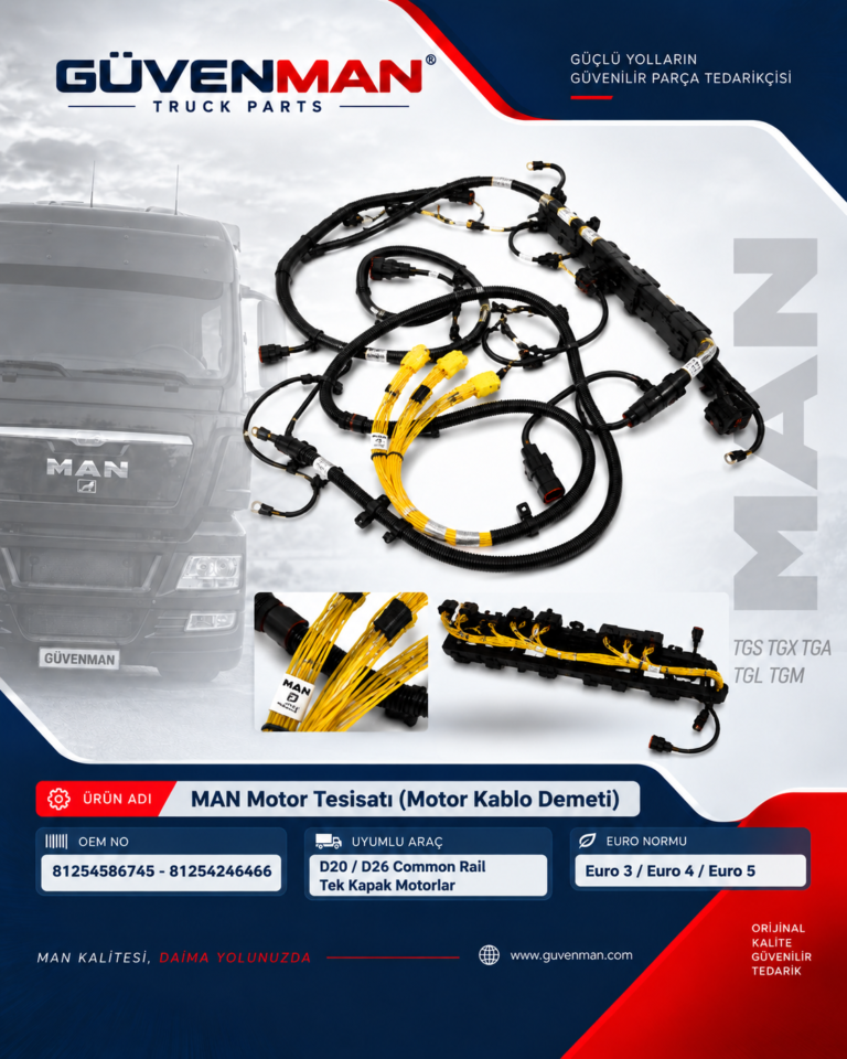MAN Motor Tesisatı (Motor Kablo Demeti) D20 / D26 Common Rail Tek Kapak Euro 3 / Euro 4 / Euro 5 OEM: 81254586745 – 81254246466 | MAN Orijinal
