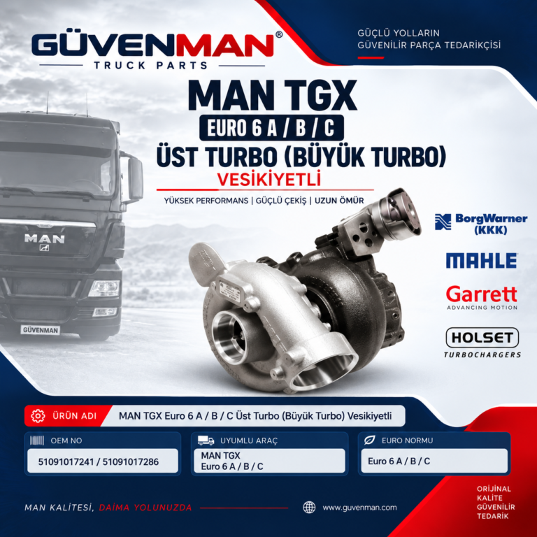MAN TGX Euro 6 A / B / C Üst Turbo (Büyük Turbo) Vesikiyetli | OEM: 51091017241 / 51091017286 | BorgWarner (KKK) / MAHLE / Garrett / Holset